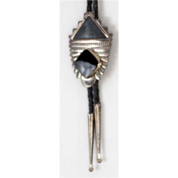 Navajo Sterling Onyx Bolo Tie