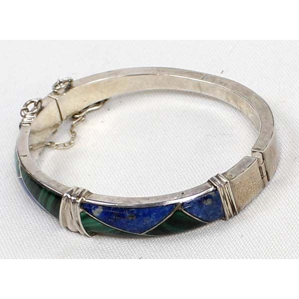 Mexican Sterling Silver Inlay Bangle Bracelet
