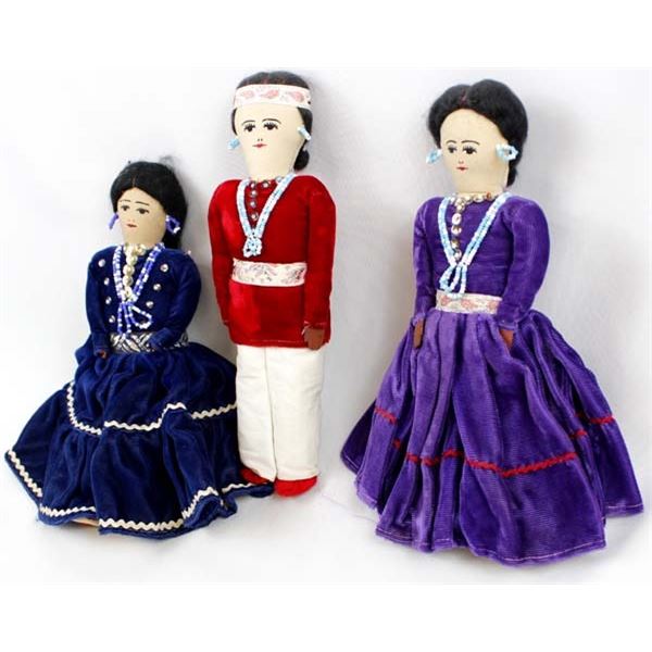 3 Native American Navajo Traditional Dolls