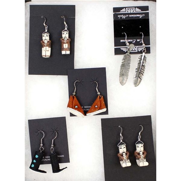 4 Pairs Native American Earrings, 1 Pair Pewter