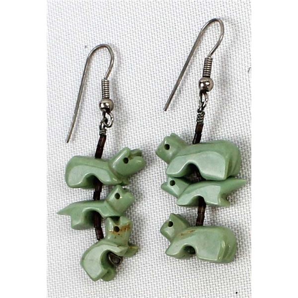 Navajo Turquoise Fetish & Pen Shell Bead Earrings