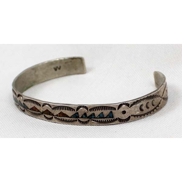 Vintage Navajo Sterling Inlay Cuff Bracelet