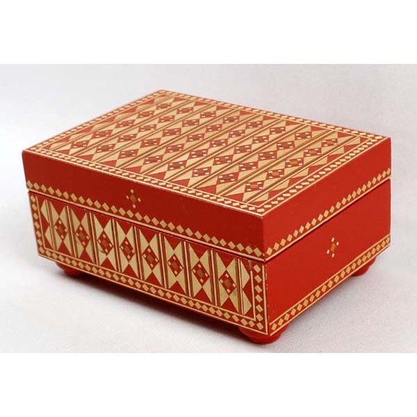 Russian Wood Trinket Box with Straw Inlay