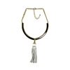 Image 1 : Leather Tassel Pendant Necklace - Rhodium Plated