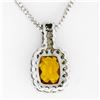 Image 6 : 14K White Gold 3.71 ctw Cushion Checkerboard Citrine Diamond Halo Pendant Neckla
