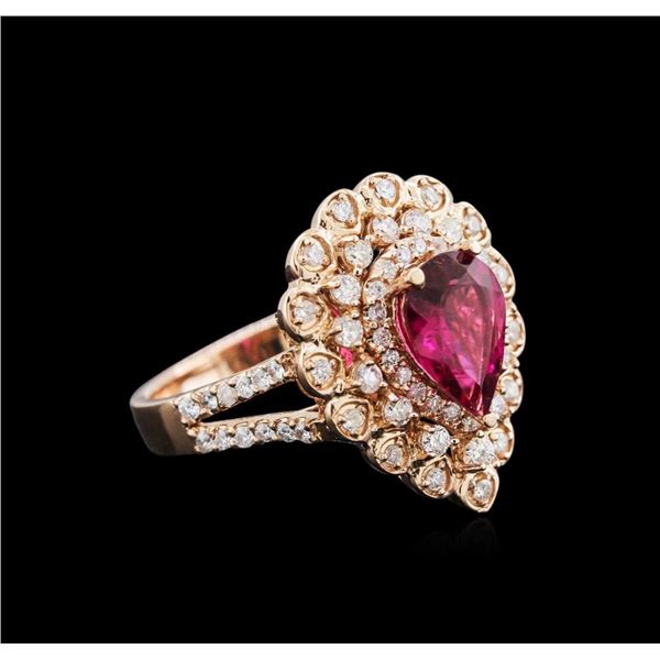 1.48 ctw Rubellite and Diamond Ring - 14KT Rose Gold