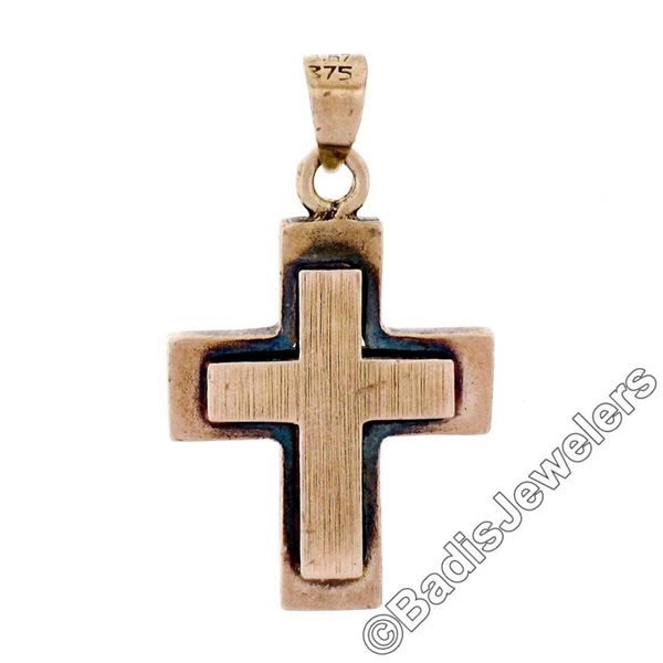 Victorian 8kt Rose Gold Reversible Brushed Finish Cross Pendant