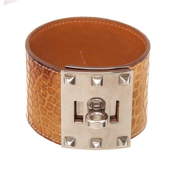 Hermes Tan Brown Alligator Bracelet