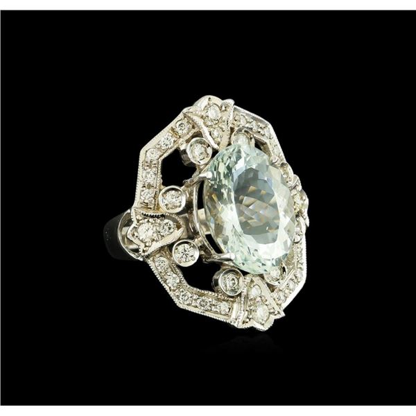 7.07 ctw Aquamarine and Diamond Ring - 14KT White Gold