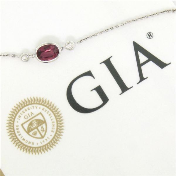 New 18kt White Gold 1.13 ctw GIA Pink Sapphire and Diamond Pendant Necklace