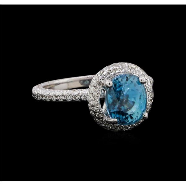 4.23 ctw Blue Zircon and Diamond Ring - 14KT White Gold