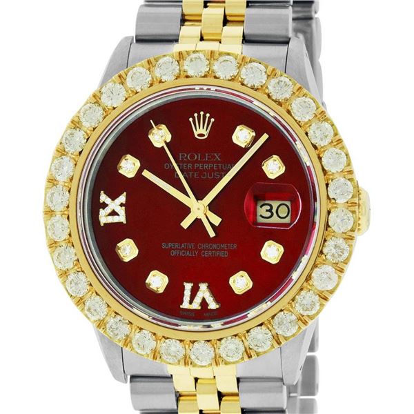 Rolex Mens 2 Tone Red VS 4 ctw Beadset Diamond Datejust Wristwatch with Rolex Bo