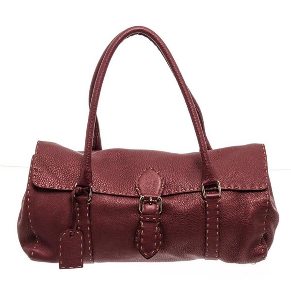 Fendi Wine Red Leather Selleria Shoulder Bag