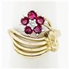 Image 1 : 14k Yellow & White Gold Open Domed Ring w/ 1.05 ctw Round Ruby & Diamond Flower