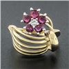 Image 2 : 14k Yellow & White Gold Open Domed Ring w/ 1.05 ctw Round Ruby & Diamond Flower