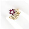 Image 3 : 14k Yellow & White Gold Open Domed Ring w/ 1.05 ctw Round Ruby & Diamond Flower