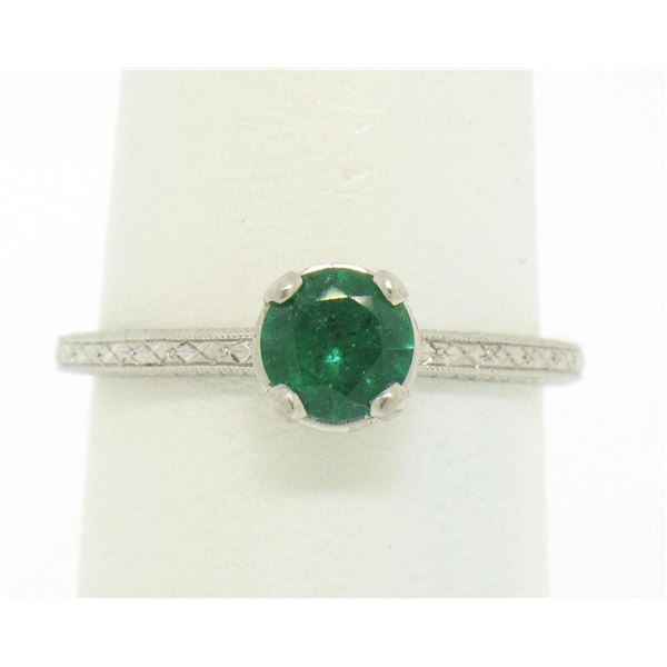 Platinum Etched Petite QUALITY .51 ctw Emerald Solitaire Ring Engagement