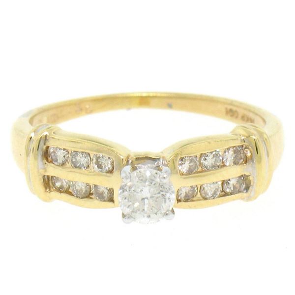 14k Yellow Gold 0.30 ctw Round Diamond & Dual Row Channel Accent Engagement Ring