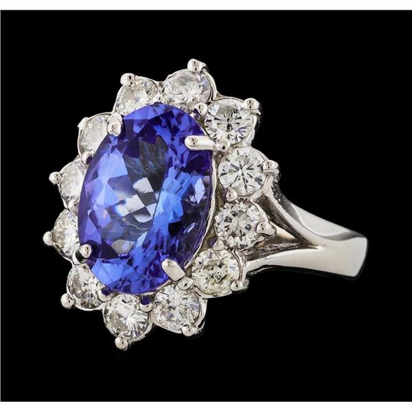 4.01 ctw Tanzanite and Diamond Ring - 14KT White Gold