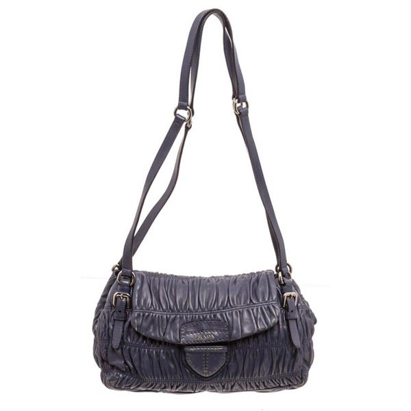 Prada Navy Blue Nappa Leather Gaufre Shoulder Bag