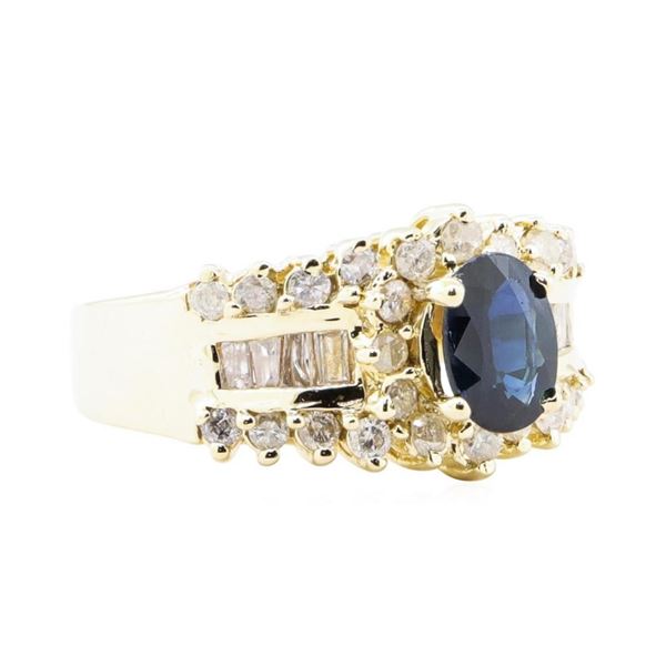 2.95 ctw Blue Sapphire And Diamond Ring - 14KT Yellow Gold