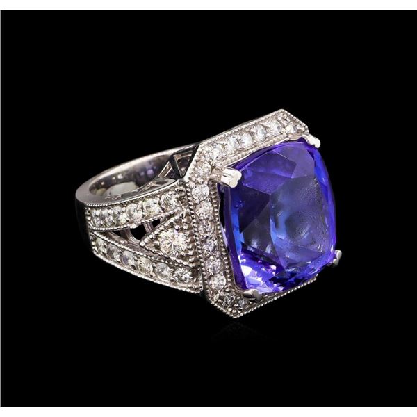 18.39 ctw Tanzanite and Diamond Ring - 14KT White Gold