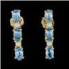 Image 2 : 14K Yellow Gold 1.10 ctw Alternating Oval Blue Topaz & Pearl Long Drop Earrings