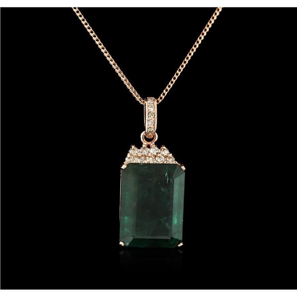 14KT Rose Gold 18.78 ctw Emerald and Diamond Pendant With Chain