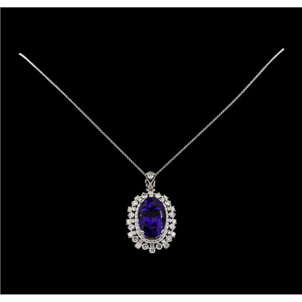 20.96 ctw Tanzanite and Diamond Pendant With Chain - 14KT White Gold