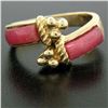 Image 3 : 14k Yellow Gold 2 Bezel Set Rectangular Pink Jade Bypass Ring