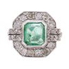 Image 2 : 7.80 ctw Emerald And Diamond Ring And Earrings - 14KT White Gold