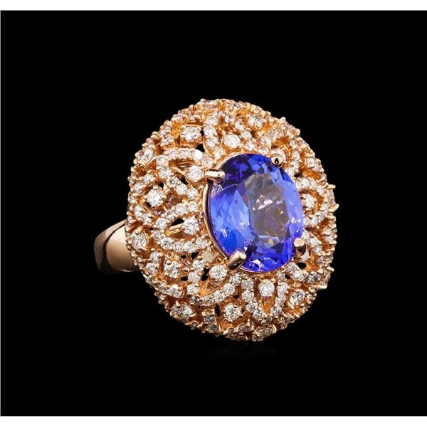 14KT Rose Gold 4.34 ctw Tanzanite and Diamond Ring