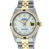 Image 3 : Rolex Mens 2 Tone Mother Of Pearl Diamond & Emerald 36MM Datejust Wristwatch
