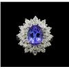 Image 2 : 3.90 ctw Tanzanite and Diamond Ring - 14KT White Gold