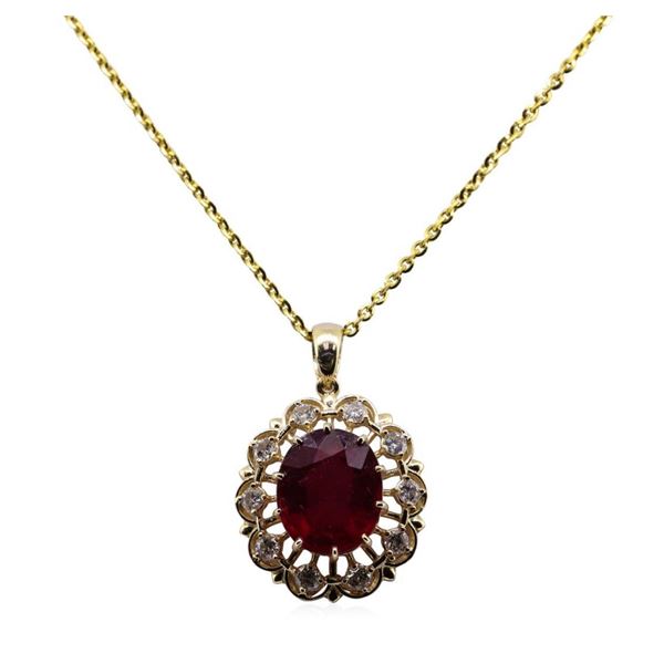 11.34 Ruby and Diamond Pendant With Chain - 14KT Yellow Gold