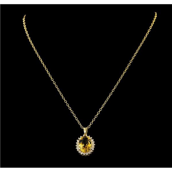 5.65 ctw Citrine Quartz and Diamond Pendant With Chain - 14KT Yellow Gold