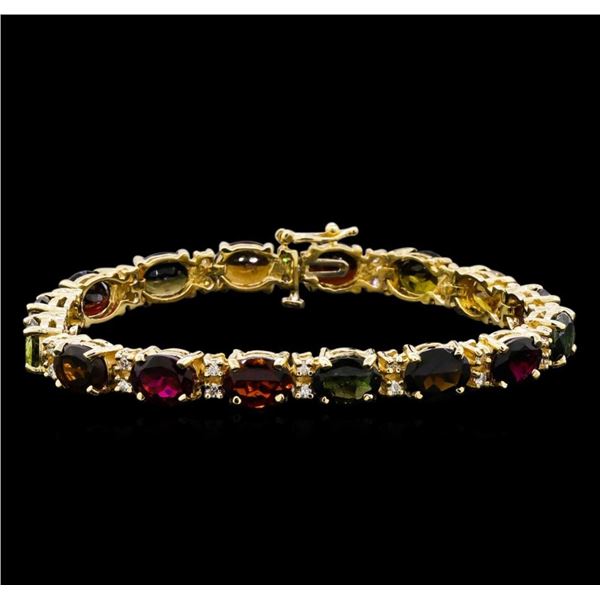 25.05 ctw Tourmaline and Diamond Bracelet - 14KT Yellow Gold