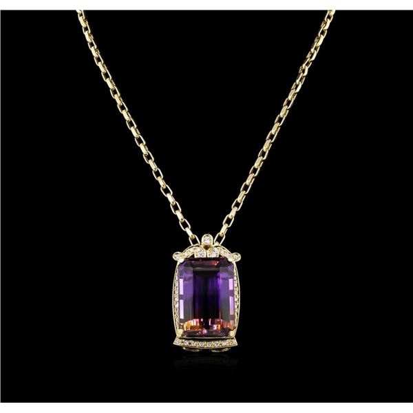 14KT Yellow Gold 73.39 ctw Ametrine & Diamond Pendant with Chain