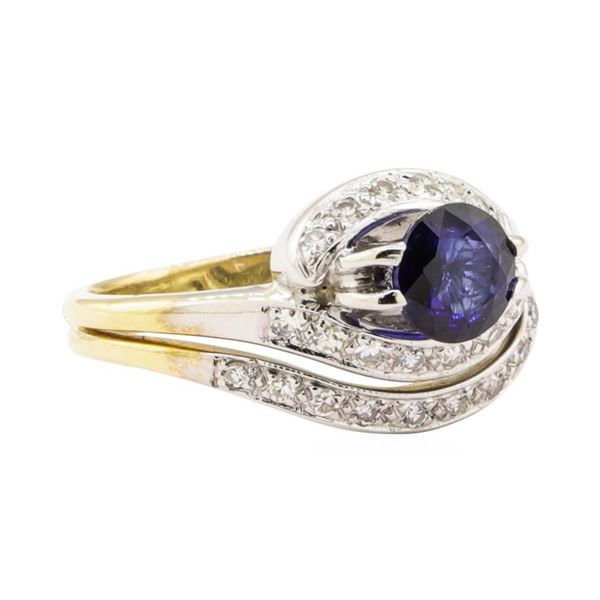 1.28 ctw Blue Sapphire And Diamond Ring And Attached Band - 14KT Yellow Gold