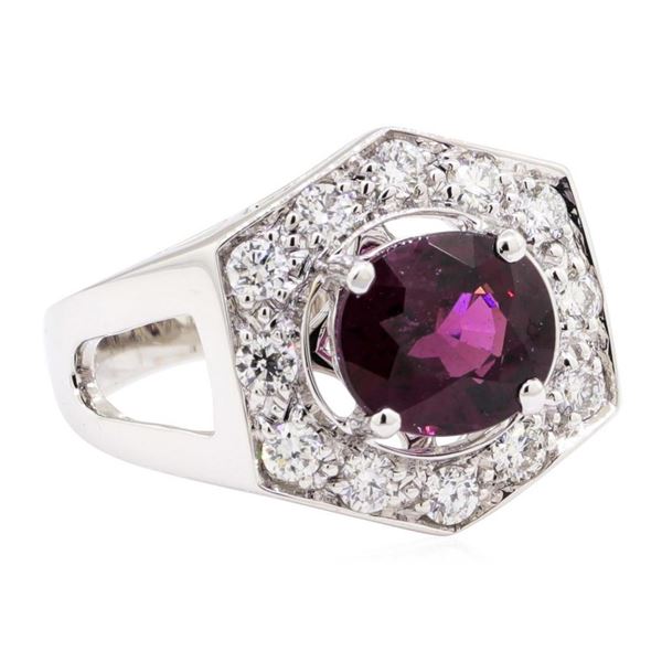 3.14 ctw Oval Mixed Rhodolite Garnet And Round Brilliant Cut Diamond Ring - 14KT