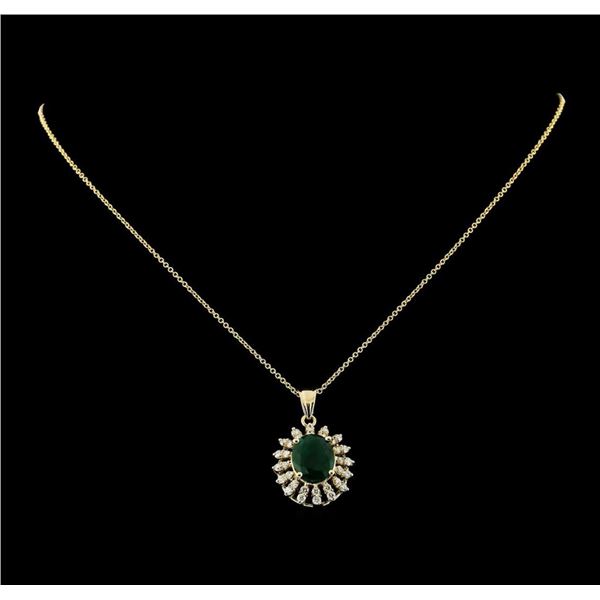 3.20 ctw Emerald and Diamond Pendant With Chain - 14KT Yellow Gold