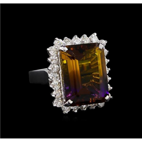 11.52 ctw Ametrine Quartz and Diamond Ring - 14KT White Gold