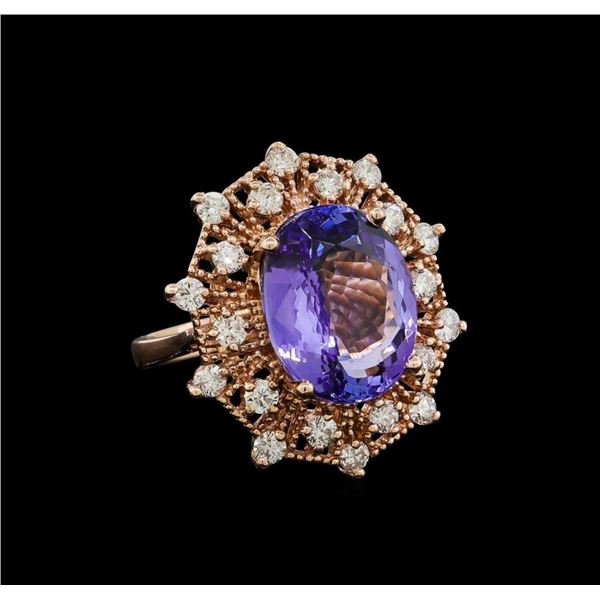 10.16 ctw Tanzanite and Diamond Ring - 14KT Rose Gold