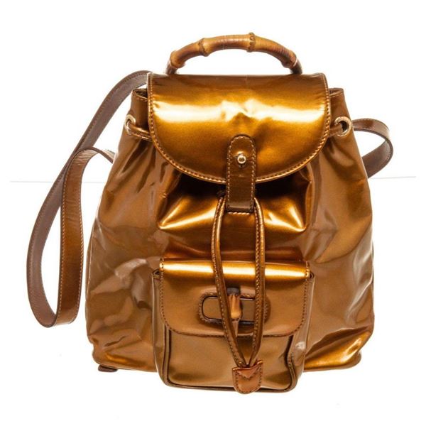 Gucci Brown Leather Bamboo Backpack