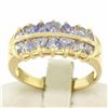 Image 1 : 14k Yellow Gold Dual Two Row 1.40 ctw 14 Trillion Cut Natural Tanzanite Band Rin