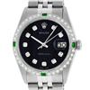 Image 1 : Rolex Mens Stainless Steel Black Diamond & Emerald Oyster Perpetual Datejust Wri