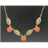 Image 5 : 14k Solid Gold Ox Blood Red Coral Open Work Collar Necklace