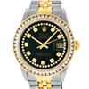 Image 1 : Rolex Mens 2 Tone Green String Princess Cut Diamond Datejust 26MM Wristwatch