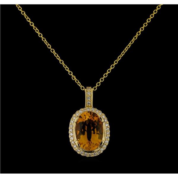 5.45 ctw Citrine and Diamond Pendant With Chain - 14KT Yellow Gold