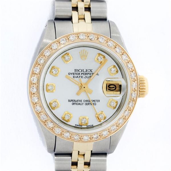 Rolex Ladies 2 Tone MOP Diamond Oyster Perpetual Datejust Wristwatch